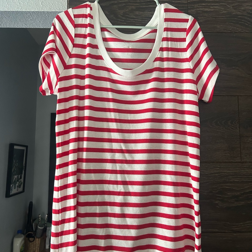 a new day Red and White Striped Short Sleeve Tee